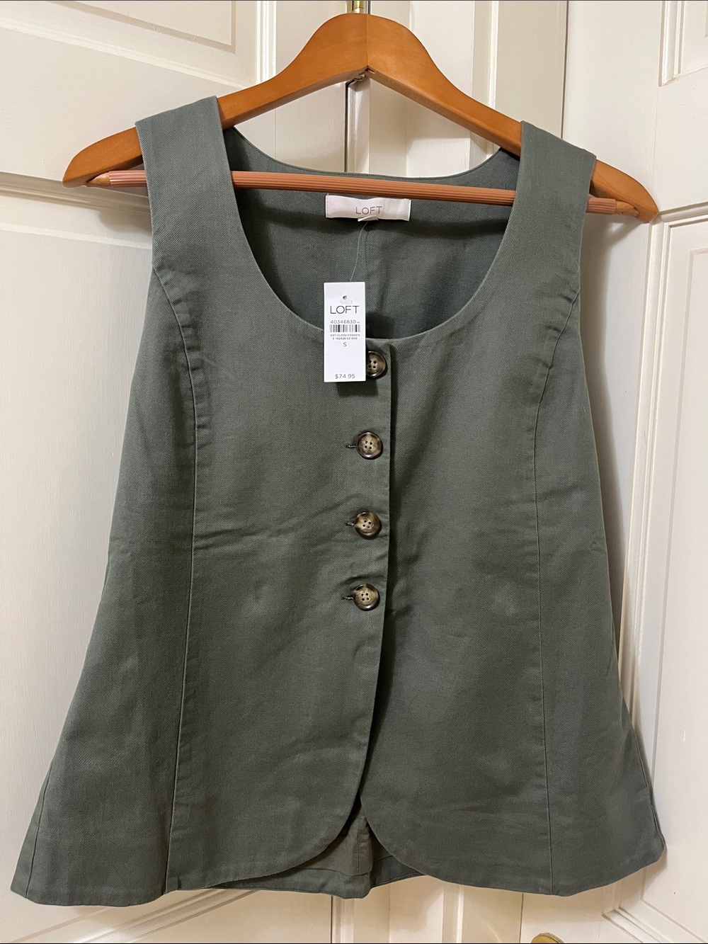 LOFT Olive Green Button-Front Scoop Tank